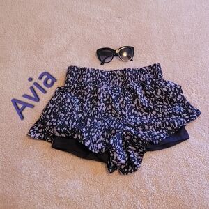 Avia 2 in 1 purple & black wide waistband moisture wicking athletic shorts. S